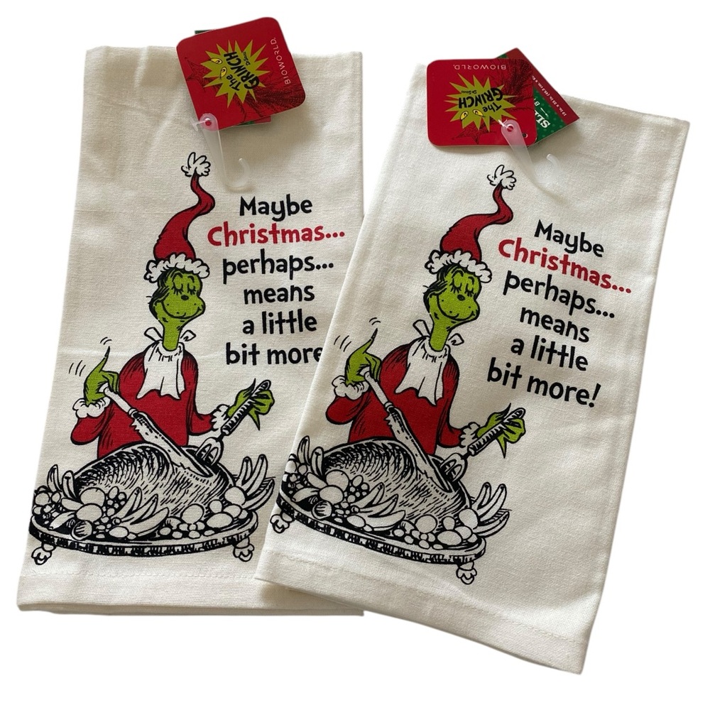The Grinch Dr Seuss Kitchen Towel MAYBE CHRISTMAS... Set of 2